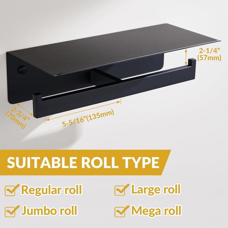 APLusee Matte Black Double Toilet Paper Holder with Shelf, 304 Stainless Steel Bathroom Tissue Roll Holder, Commercial Paper Dispenser Wall Mounted - Image 4